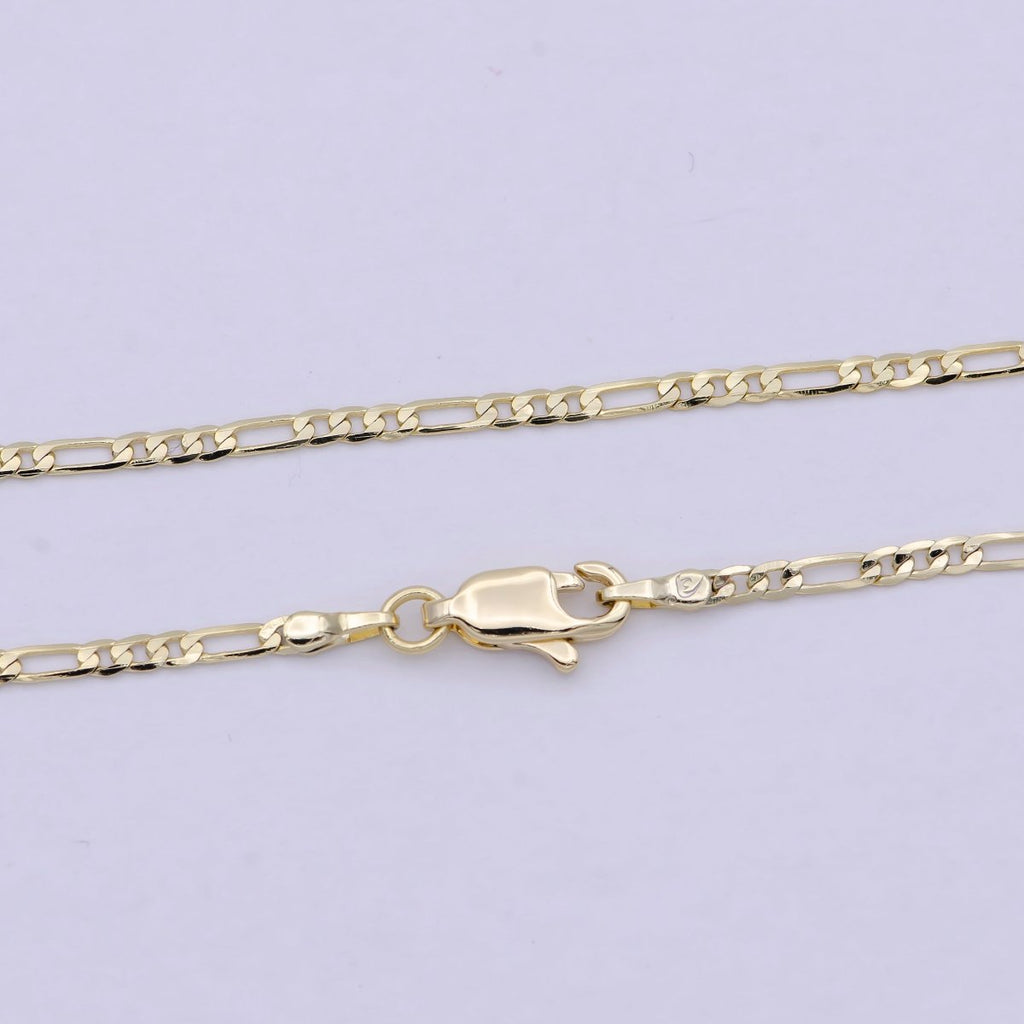 14K Gold plated Figaro Chain Necklace Lead Nickel Free 1.8mm Figaro Ready To Wear | WA-799 Clearance Pricing - DLUXCA