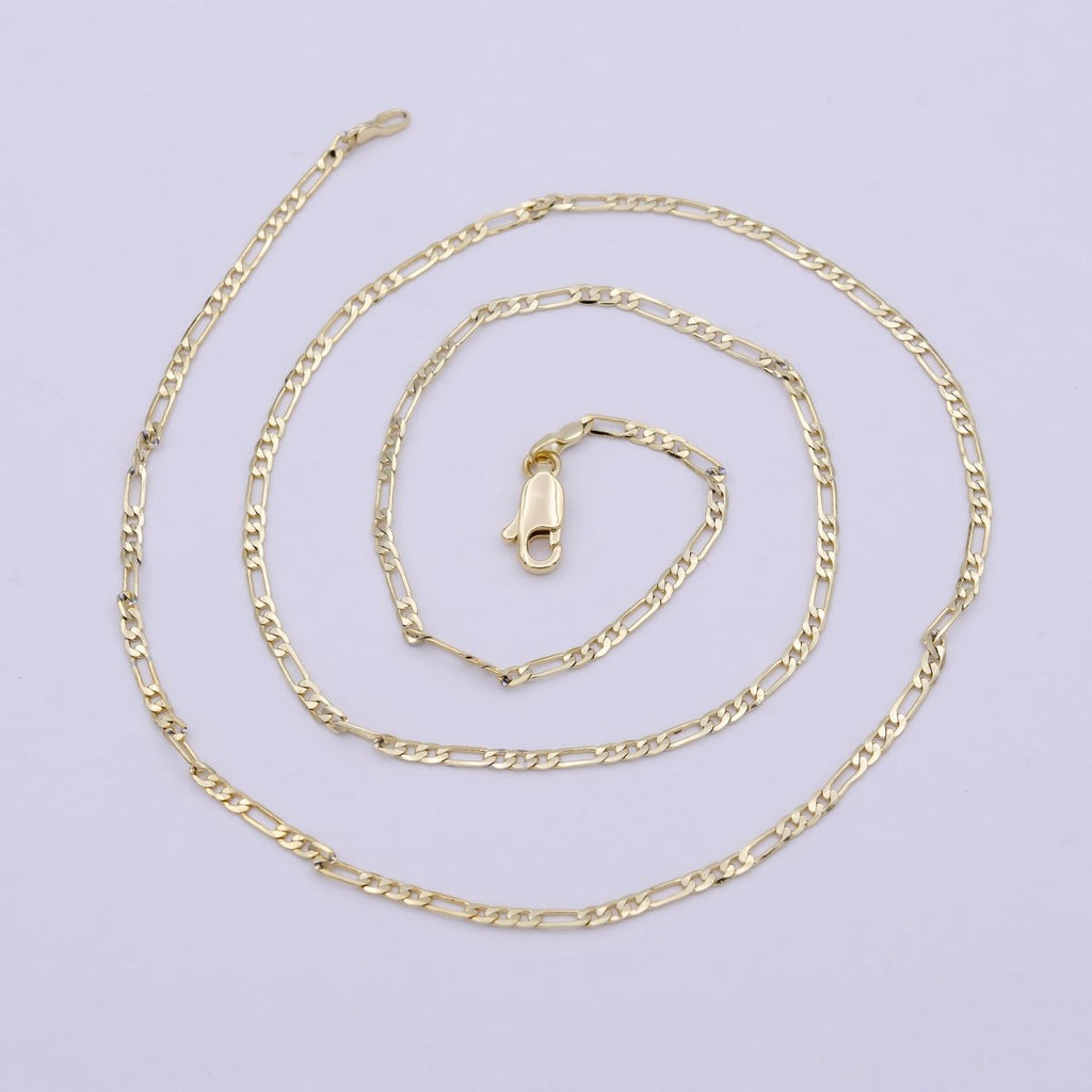 14K Gold plated Figaro Chain Necklace Lead Nickel Free 1.8mm Figaro Ready To Wear | WA-799 Clearance Pricing - DLUXCA