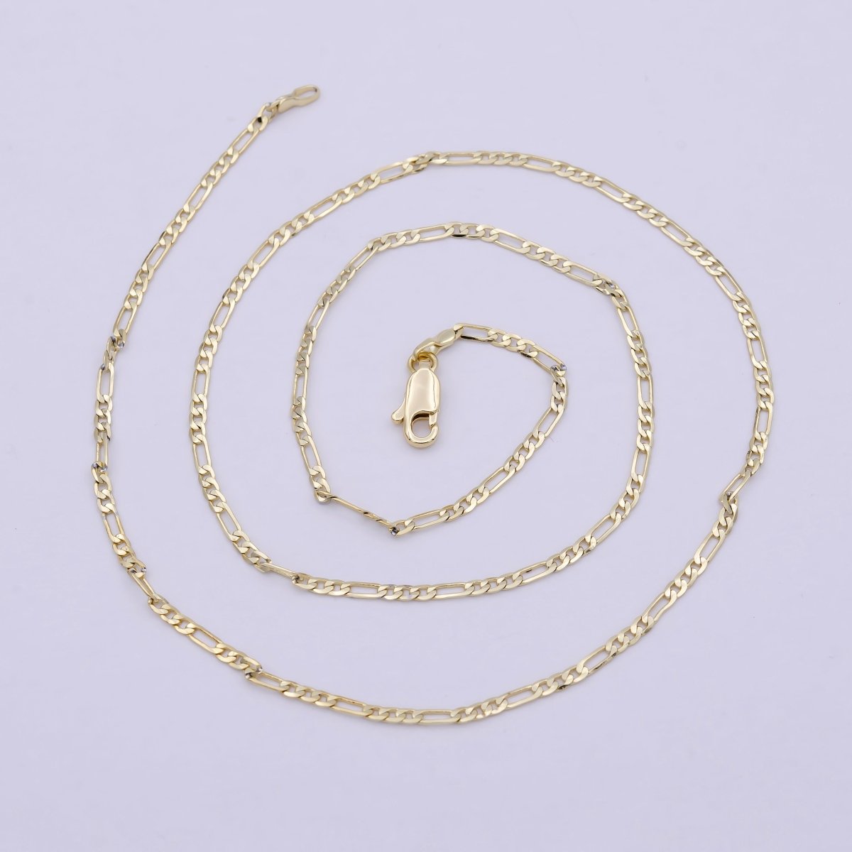 14K Gold plated Figaro Chain Necklace Lead Nickel Free 1.8mm Figaro Ready To Wear | WA-799 Clearance Pricing - DLUXCA