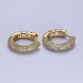 14K Gold plated Filigree Micro Paved CZ 22.5mm Huggie Earrings | V-031 - DLUXCA