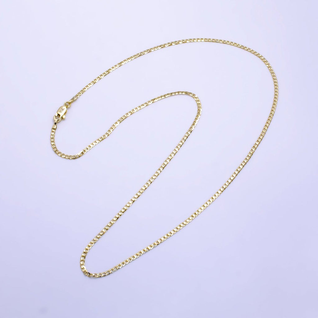 14K Gold plated Flat Curb Link 1.7mm 18 Inch / 19.6 Inch Layering Chain Necklace | WA-216 WA-2320 Clearance Pricing - DLUXCA