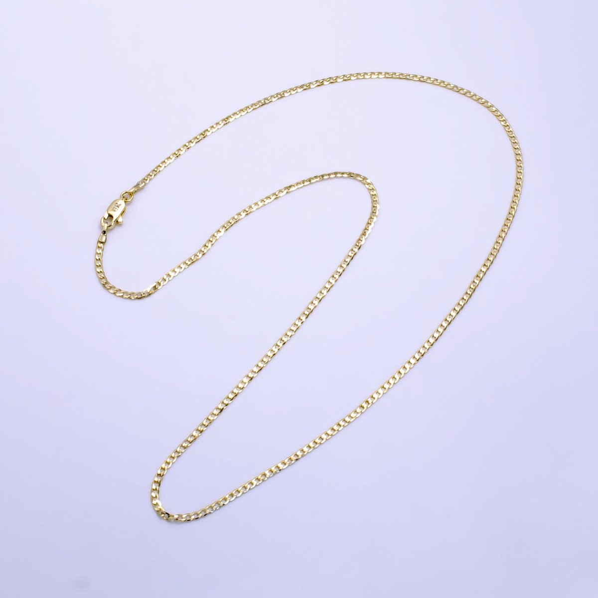14K Gold plated Flat Curb Link 1.7mm 18 Inch / 19.6 Inch Layering Chain Necklace | WA-216 WA-2320 Clearance Pricing - DLUXCA