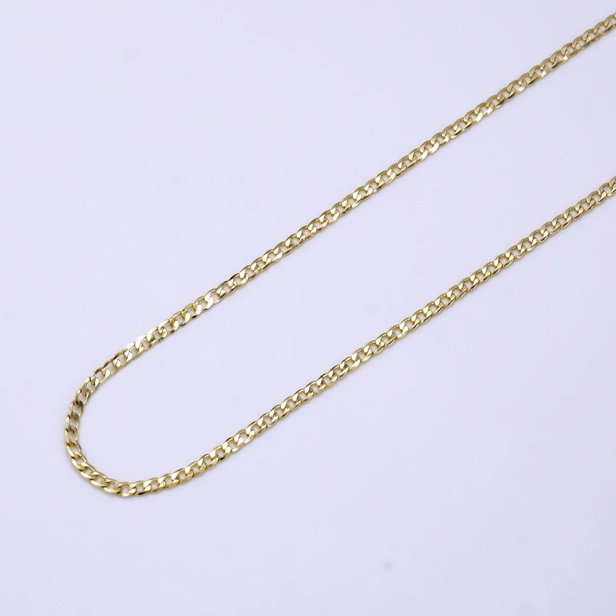 14K Gold plated Flat Curb Link 1.7mm 18 Inch / 19.6 Inch Layering Chain Necklace | WA-216 WA-2320 Clearance Pricing - DLUXCA