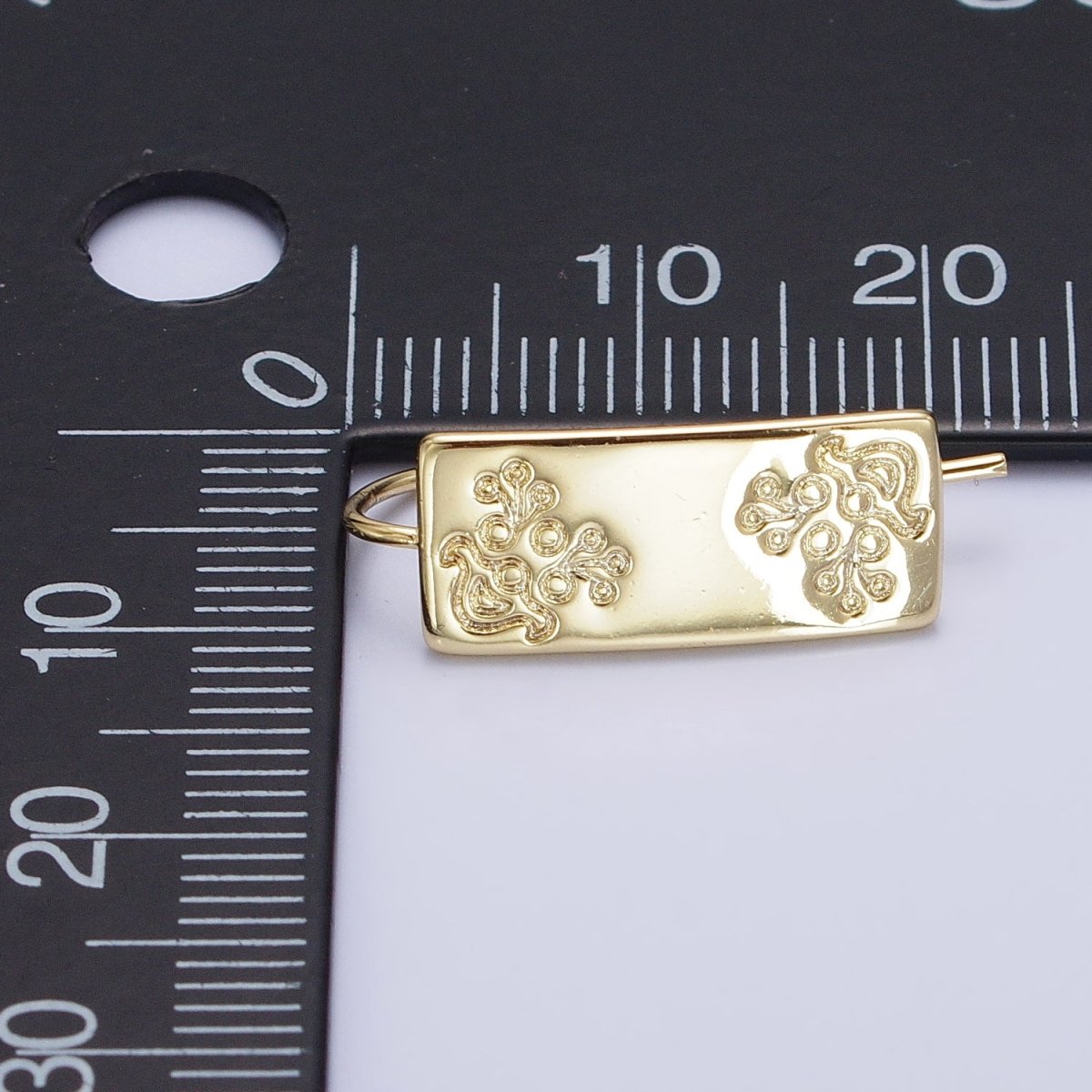 14K Gold plated Floral Engraved Bar Backward Latch Earrings | AD1466 - DLUXCA