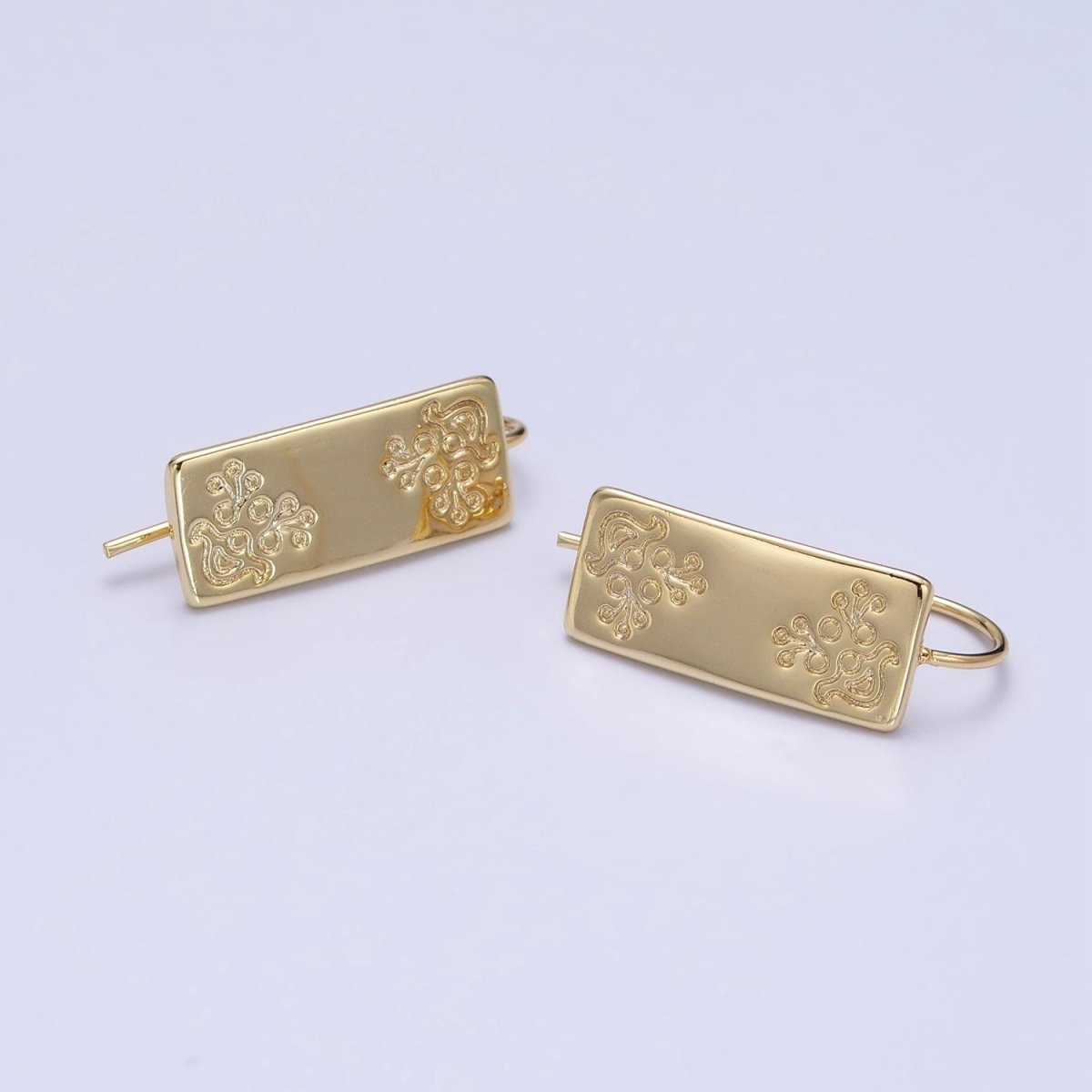 14K Gold plated Floral Engraved Bar Backward Latch Earrings | AD1466 - DLUXCA