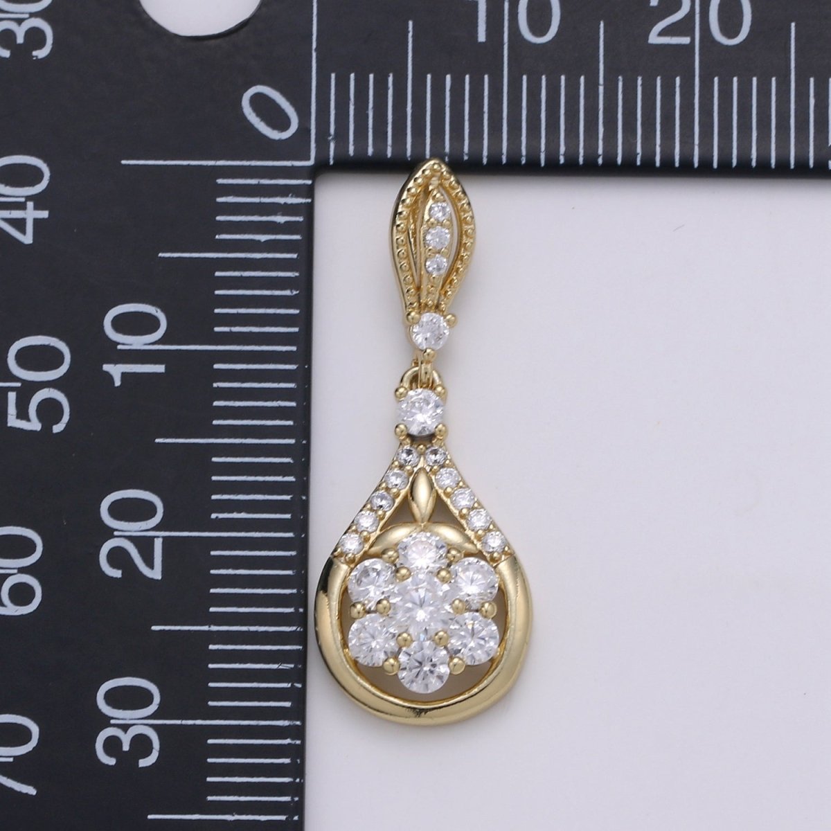 14K Gold plated Flower Crystal Teardrop Pendants J-094 - DLUXCA