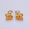 14K Gold plated Flower Drop Clear CZ Round Stud Earrings Set | AE970 - DLUXCA