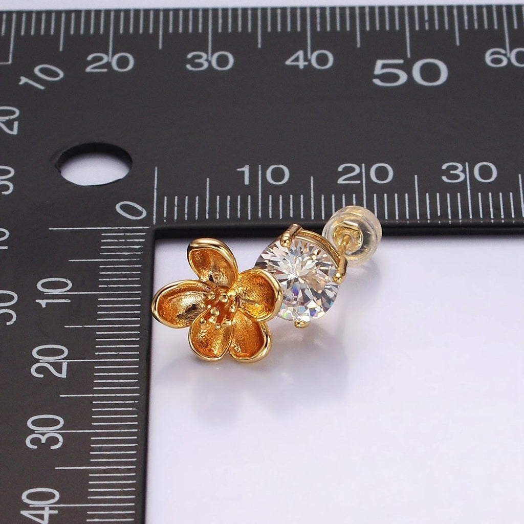 14K Gold plated Flower Drop Clear CZ Round Stud Earrings Set | AE970 - DLUXCA