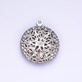 14K Gold plated Flower Filigree Round Locket Charm in Gold & Silver | H242