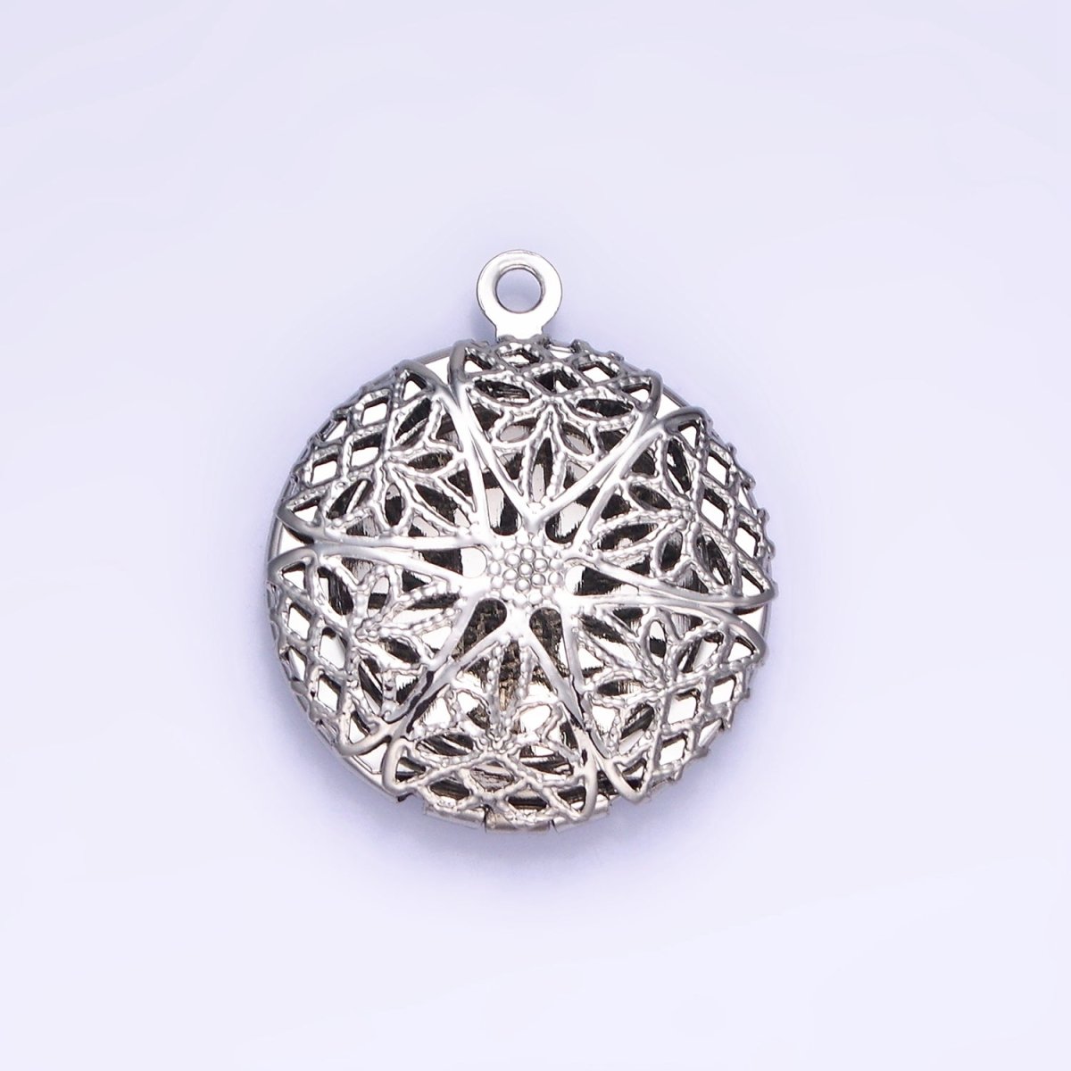 14K Gold plated Flower Filigree Round Locket Charm in Gold & Silver | H242