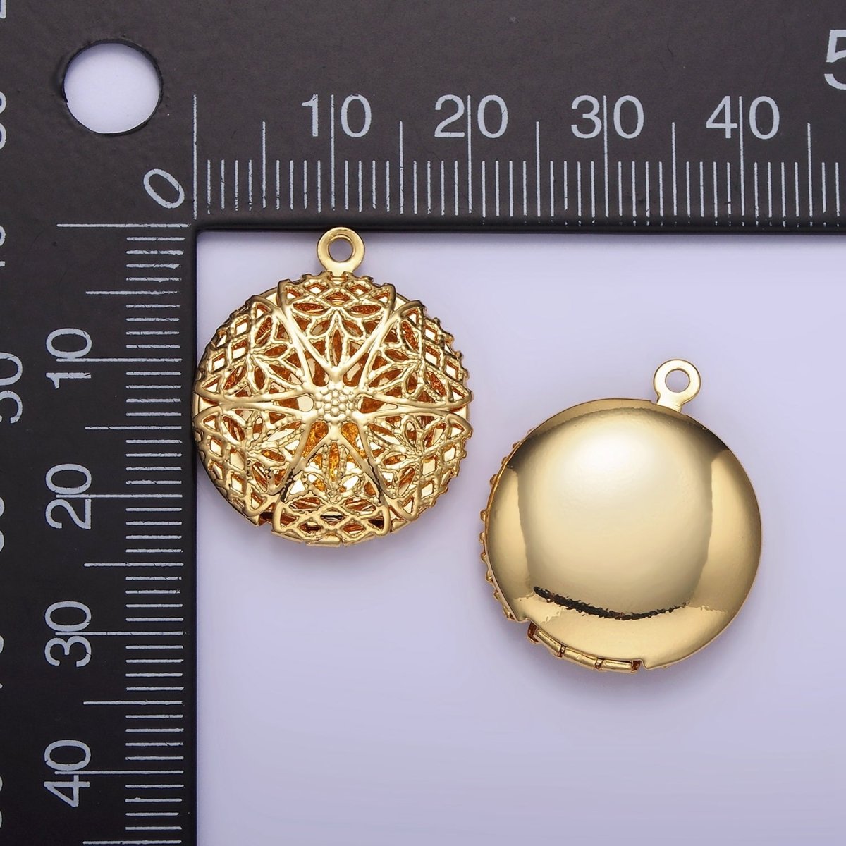 14K Gold plated Flower Filigree Round Locket Charm in Gold & Silver | H242