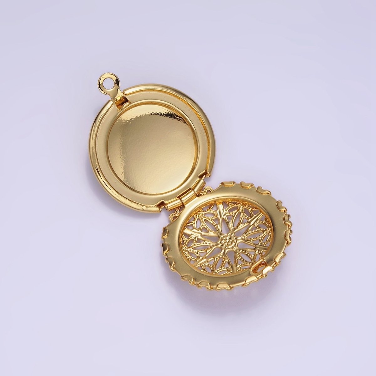 14K Gold plated Flower Filigree Round Locket Charm in Gold & Silver | H242