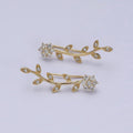 14K Gold plated Flower Leaves Clear CZ Ear Climber in Gold & Silver | AD1430 AD1431