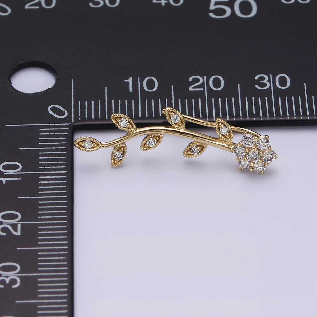 14K Gold plated Flower Leaves Clear CZ Ear Climber in Gold & Silver | AD1430 AD1431