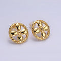 14K Gold plated Flower Nature Open Lined Braided Round Stud Earrings | AE1004 - DLUXCA