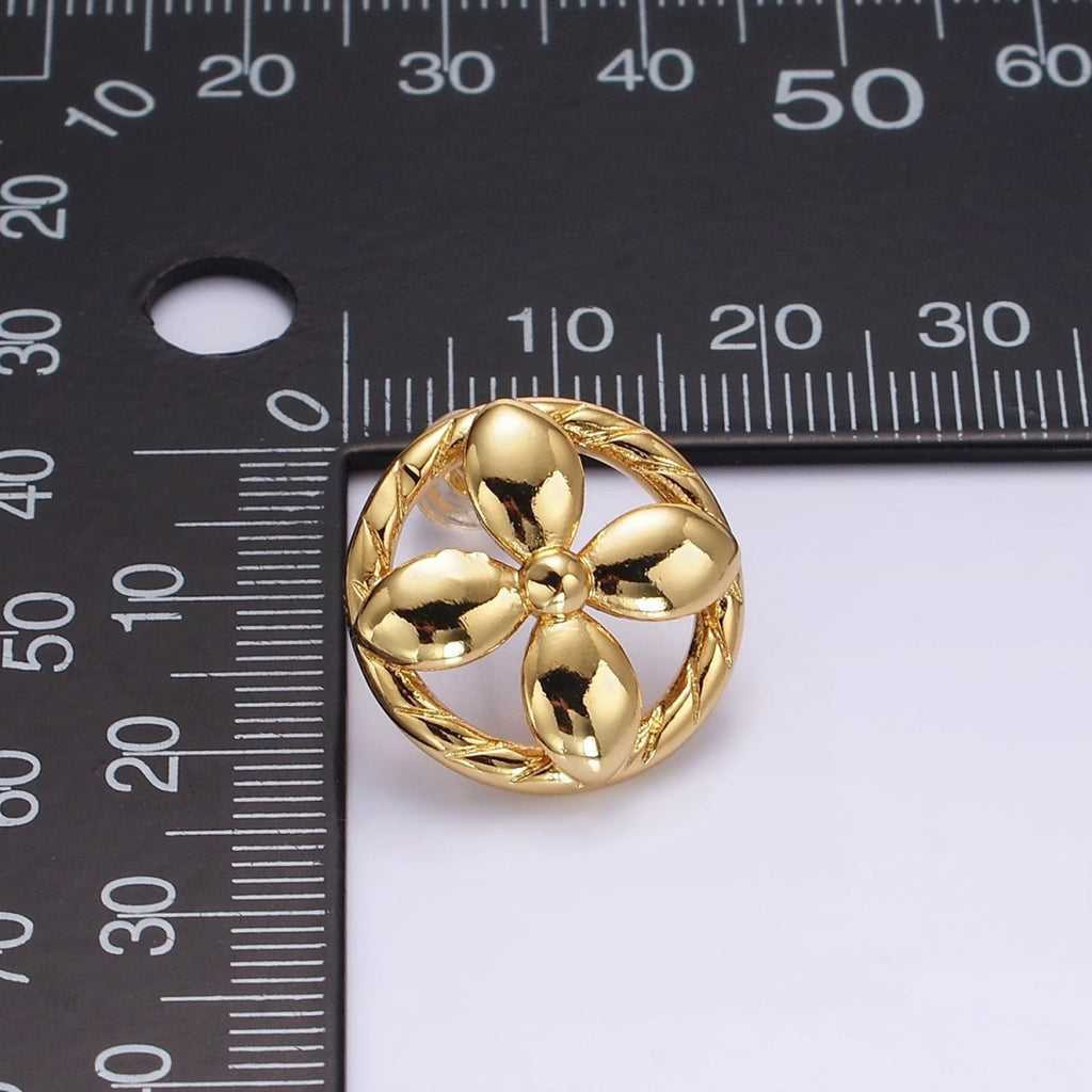 14K Gold plated Flower Nature Open Lined Braided Round Stud Earrings | AE1004 - DLUXCA