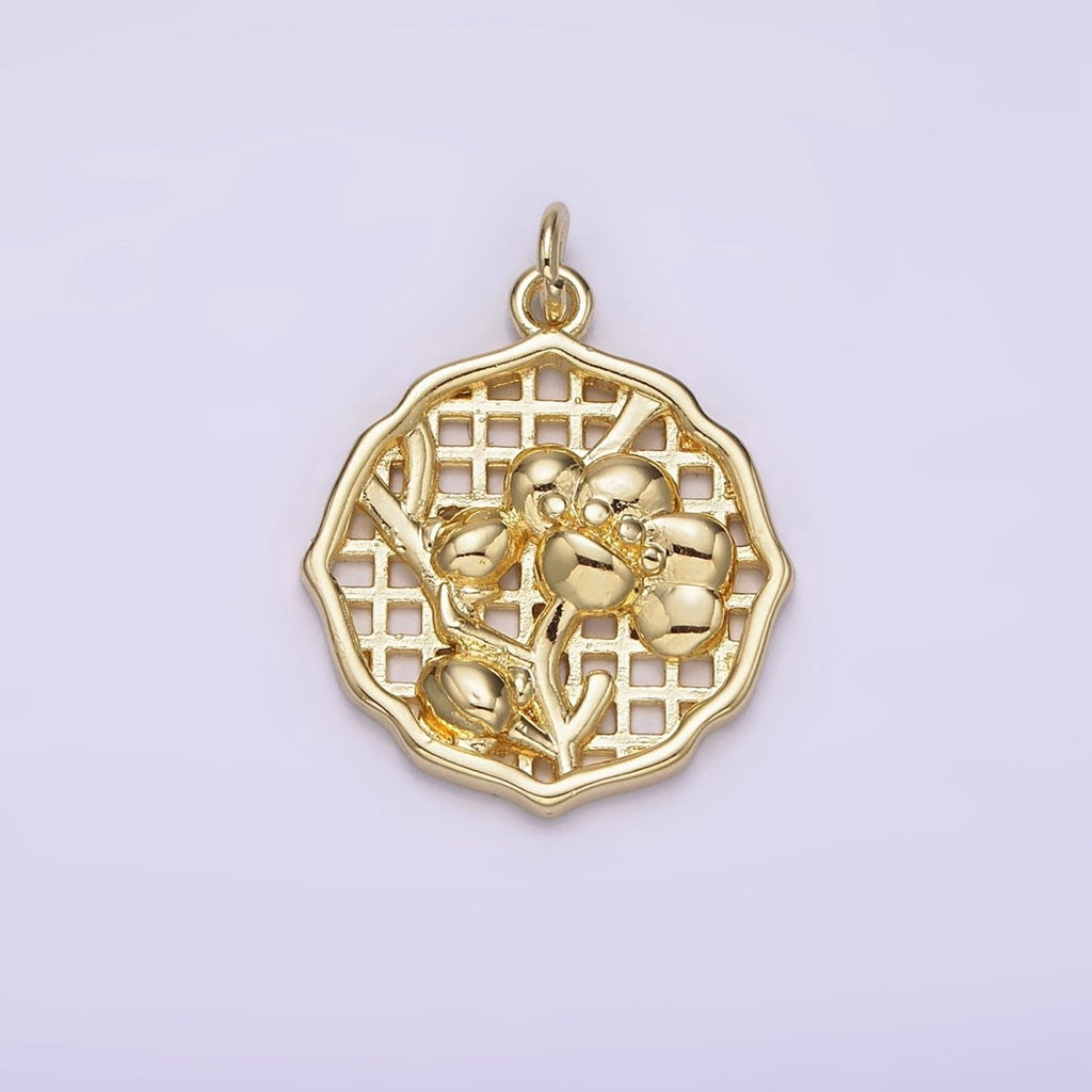 14K Gold plated Flower Nature Rattan Charm | AG232 - DLUXCA