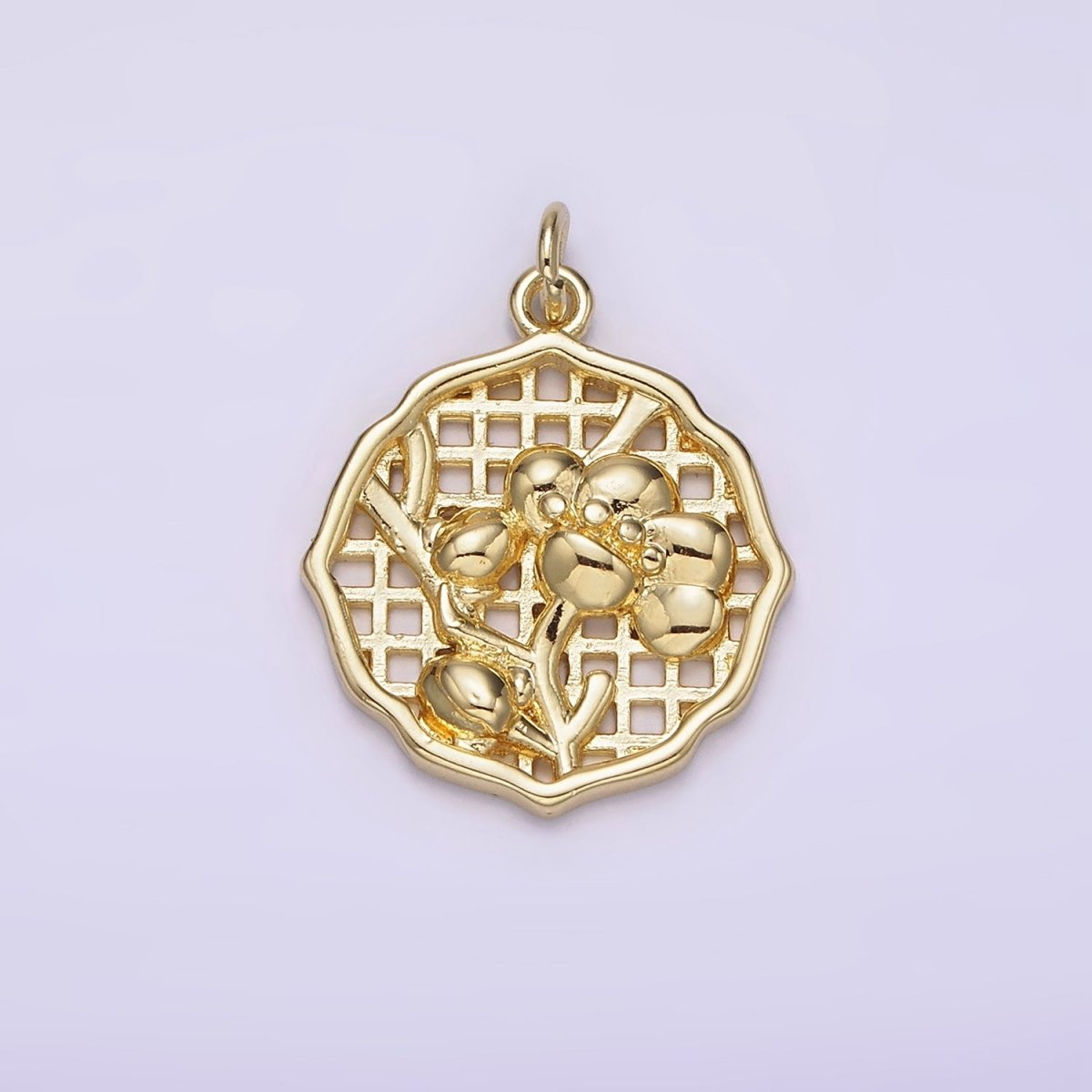 14K Gold plated Flower Nature Rattan Charm | AG232 - DLUXCA