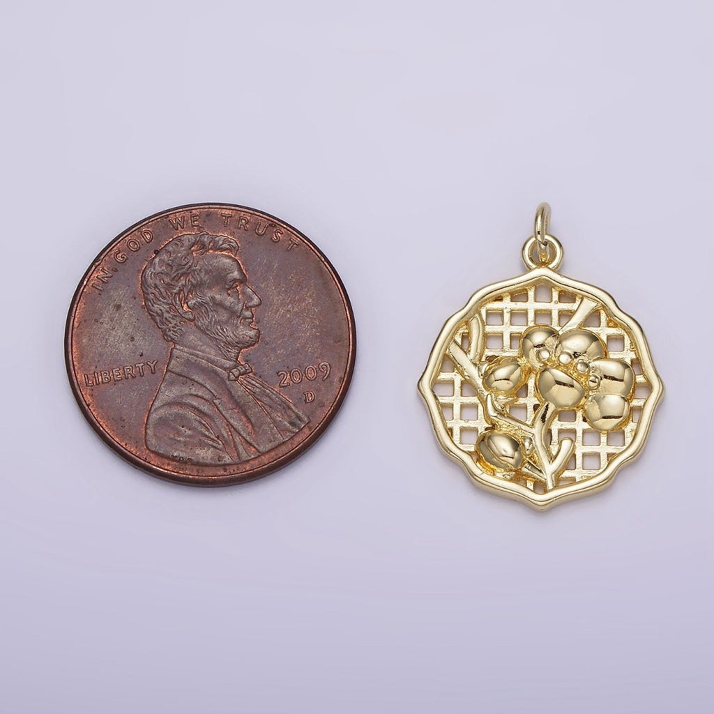 14K Gold plated Flower Nature Rattan Charm | AG232 - DLUXCA