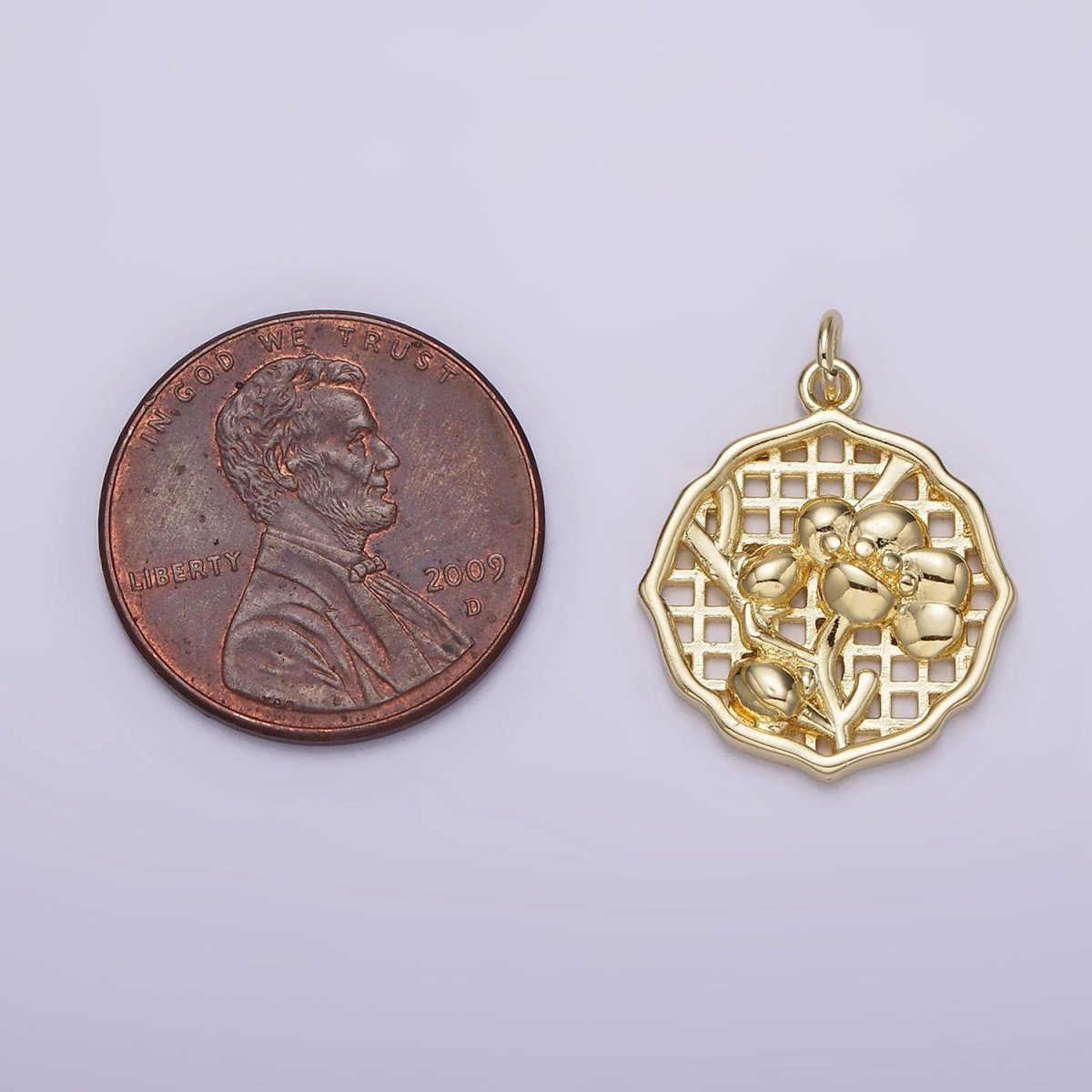 14K Gold plated Flower Nature Rattan Charm | AG232 - DLUXCA
