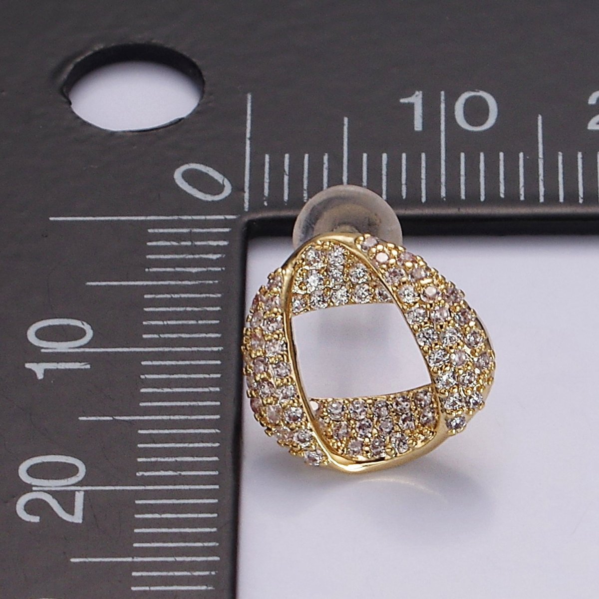 14K Gold plated Folded Micro Paved CZ Geometric Open Stud Earrings in Gold & Silver | V310