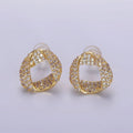14K Gold plated Folded Micro Paved CZ Geometric Open Stud Earrings in Gold & Silver | V310