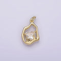 14K Gold plated Frame Clear Heart CZ Melt Molten Drip Abstract Oval Charm | AG-222 - DLUXCA