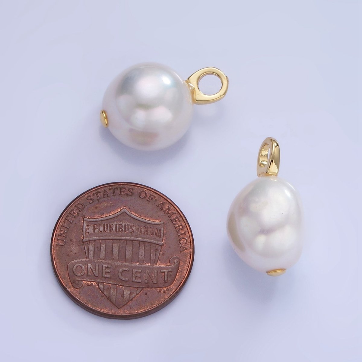 14K Gold plated Freshwater Pearl Button Drop Pendant | P1715 - DLUXCA