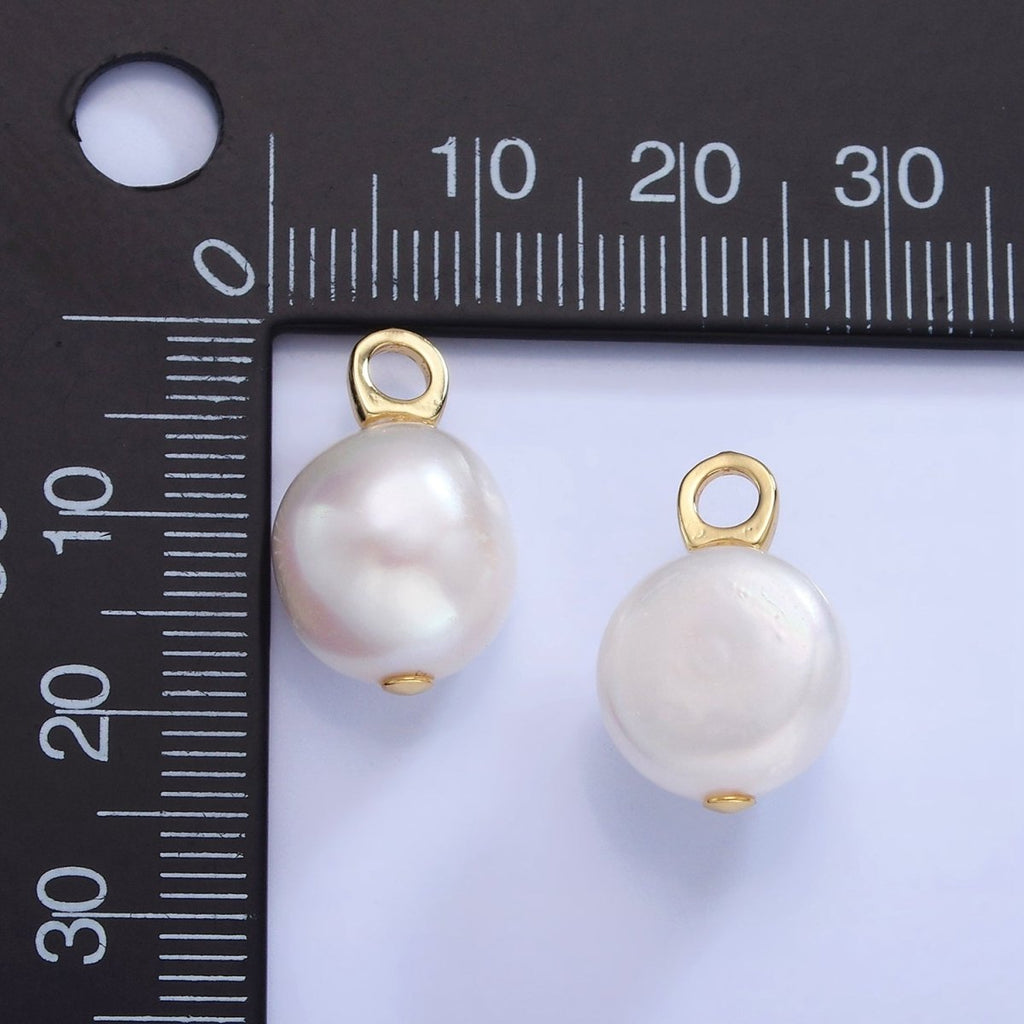 14K Gold plated Freshwater Pearl Button Drop Pendant | P1715 - DLUXCA