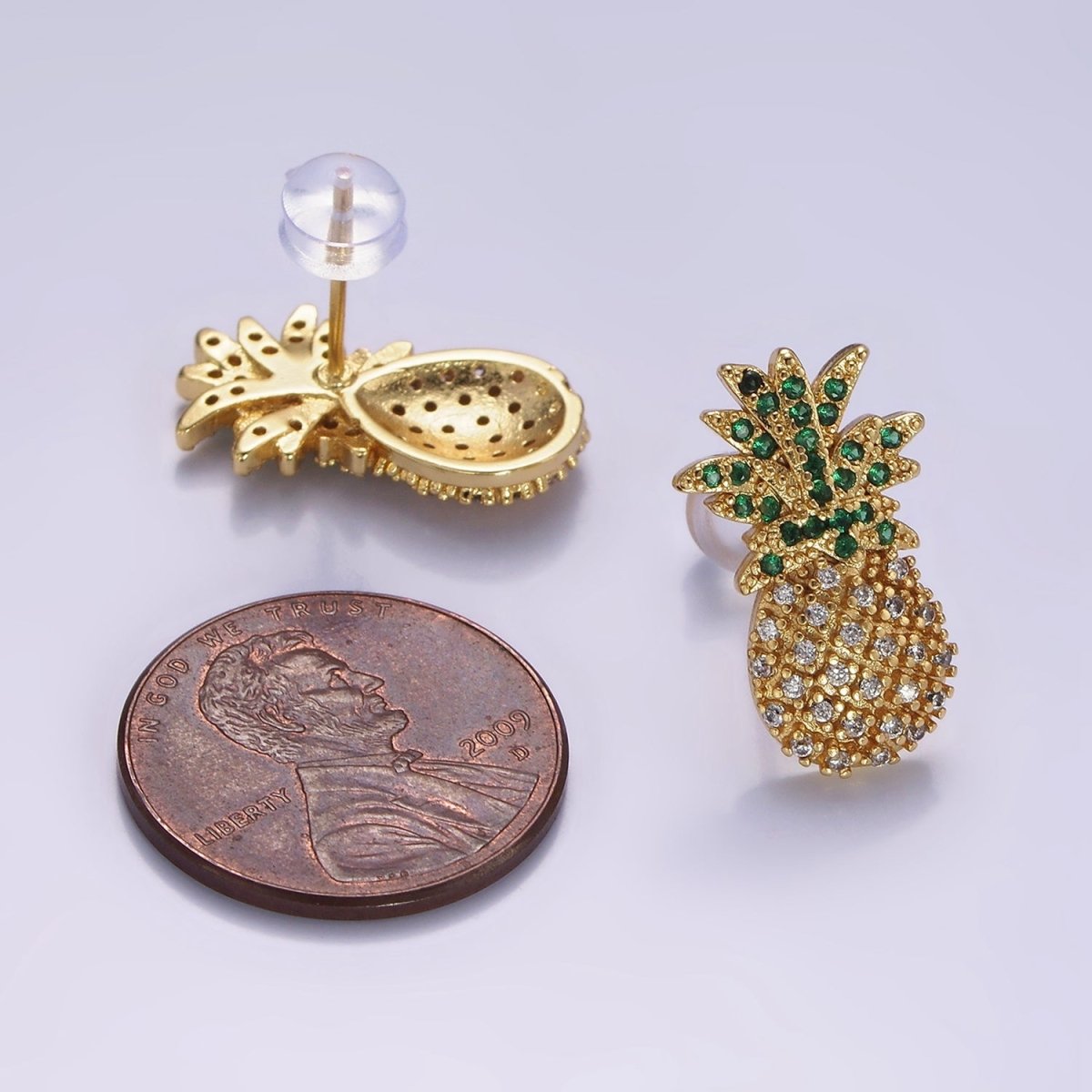 14K Gold plated Fruit Pineapple Micro Paved CZ Stud Earrings | V490 - DLUXCA