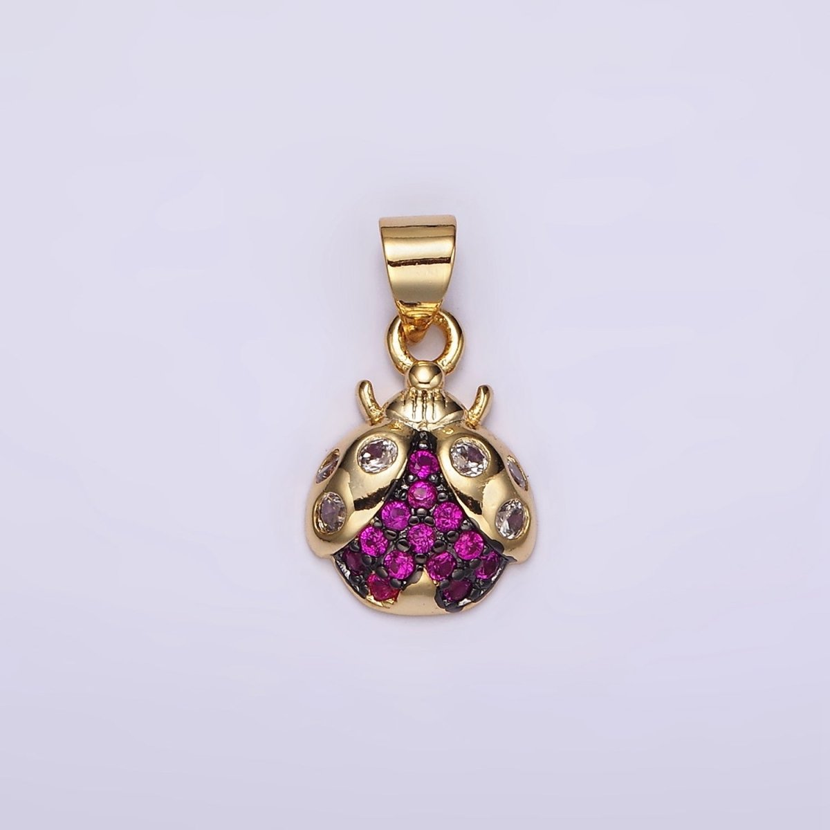 14K Gold plated Fuchsia CZ Micro Paved Ladybug Insect Animal Pendant | N1951 - DLUXCA
