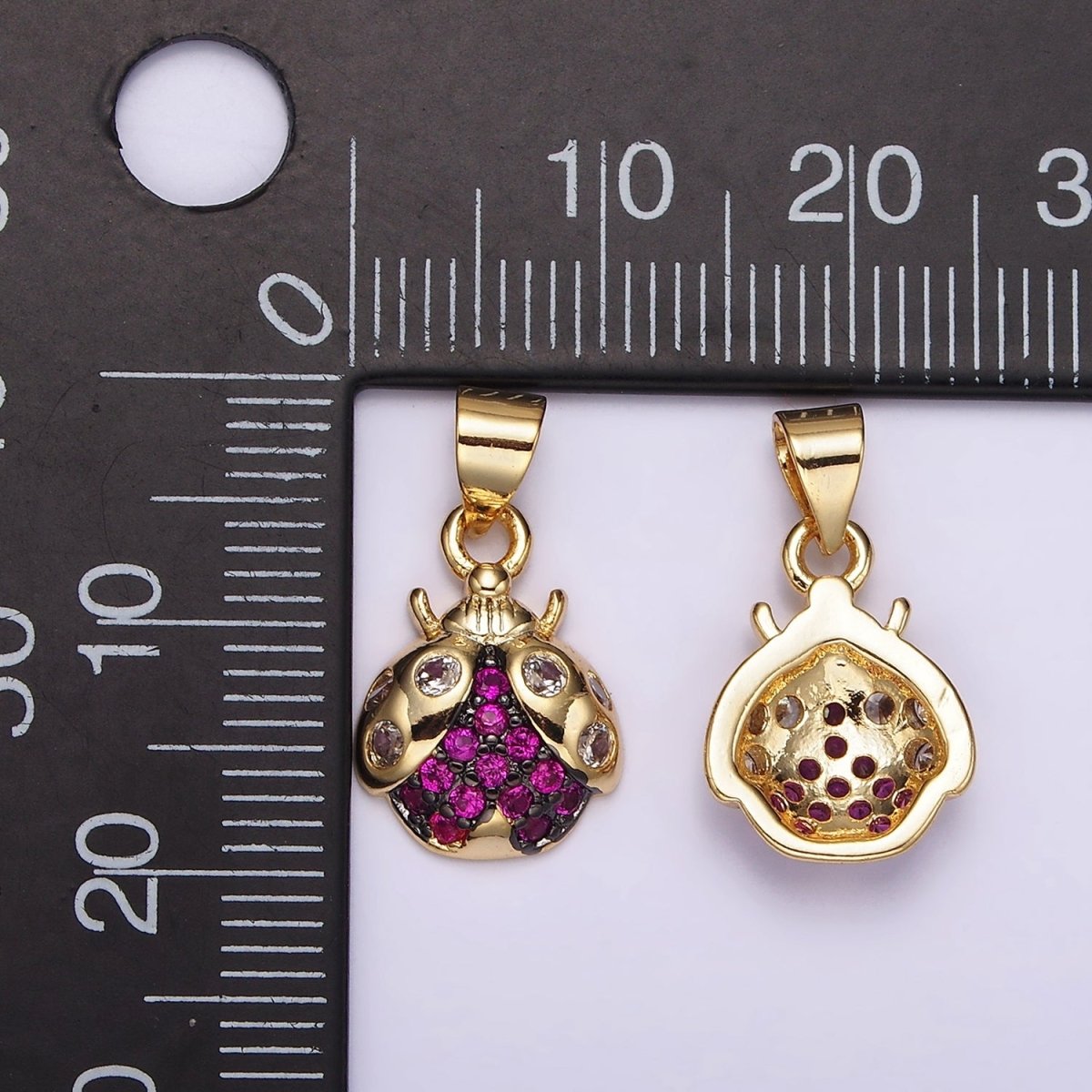 14K Gold plated Fuchsia CZ Micro Paved Ladybug Insect Animal Pendant | N1951 - DLUXCA