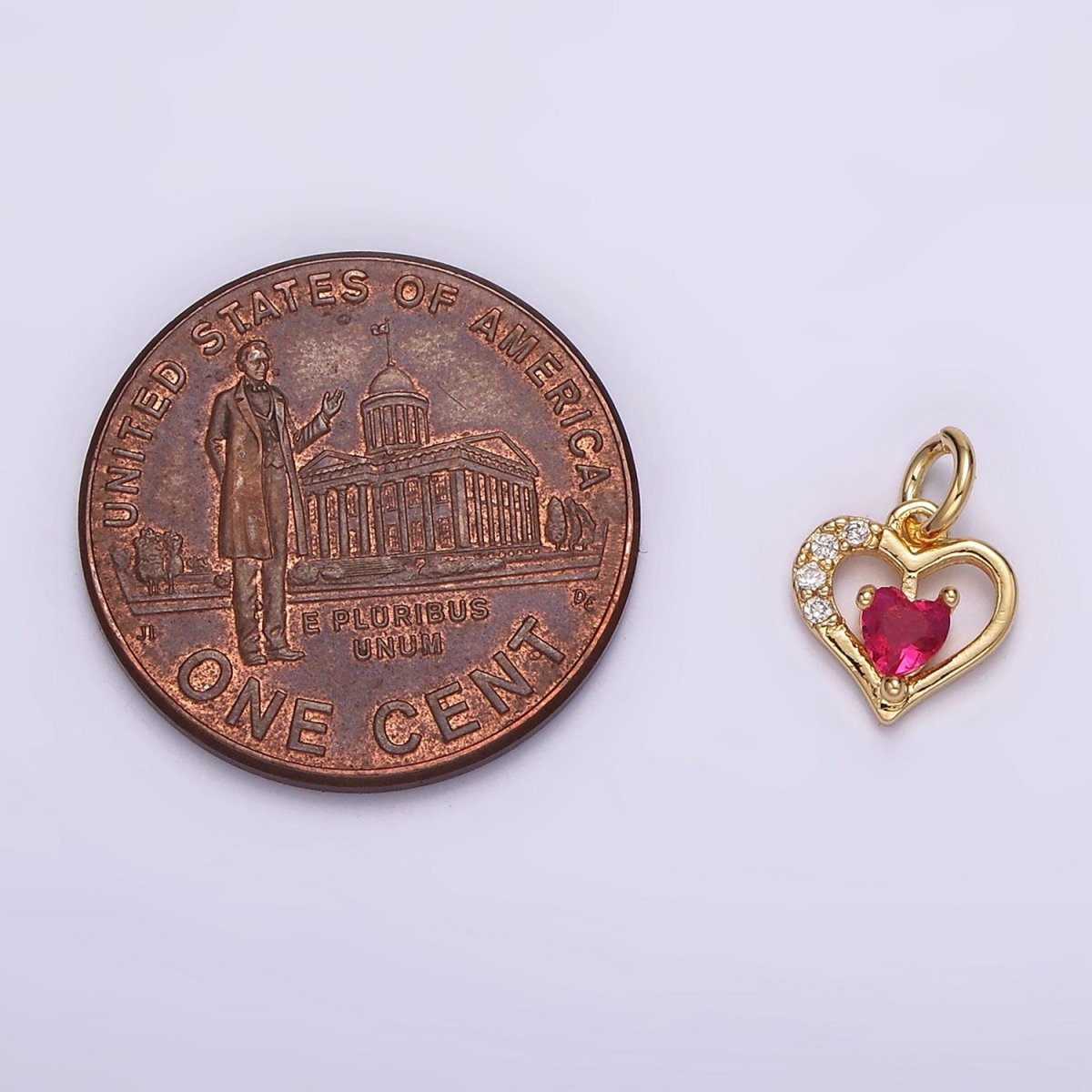 14K Gold plated Fuchsia CZ Micro Paved Open Double Heart Charm | AG600 - DLUXCA