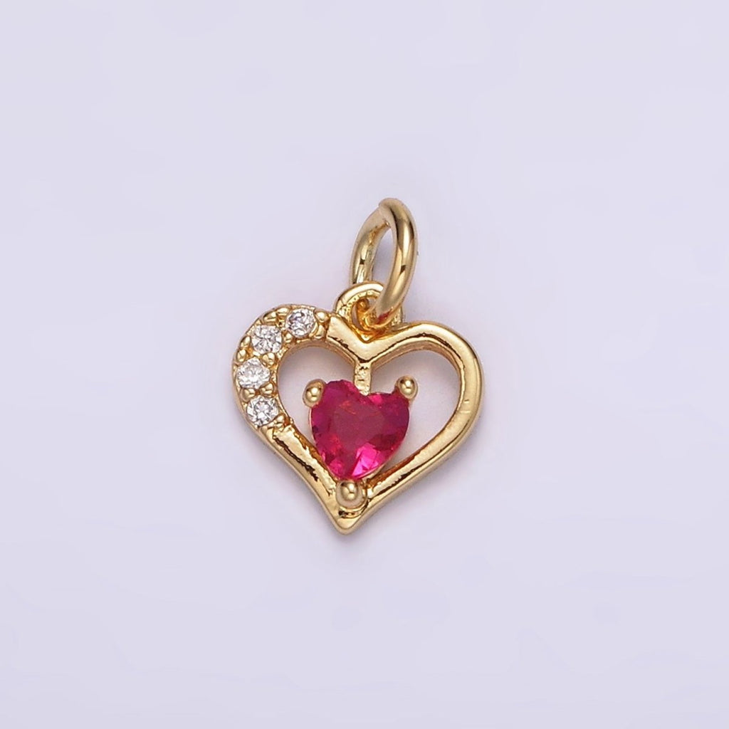 14K Gold plated Fuchsia CZ Micro Paved Open Double Heart Charm | AG600 - DLUXCA