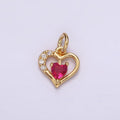 14K Gold plated Fuchsia CZ Micro Paved Open Double Heart Charm | AG600 - DLUXCA
