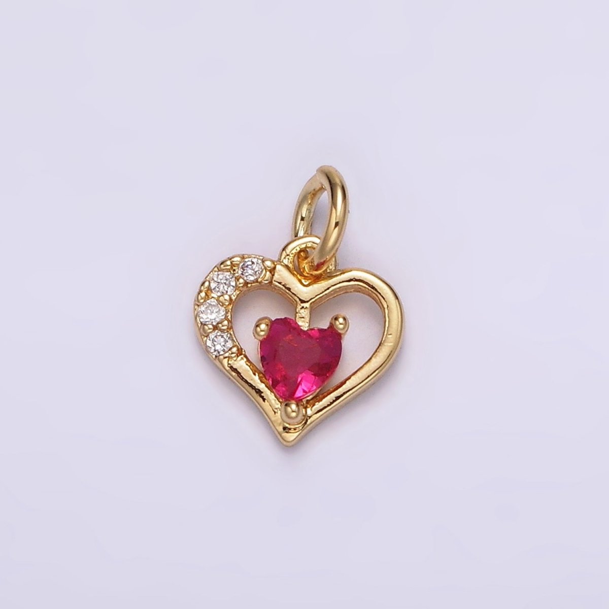 14K Gold plated Fuchsia CZ Micro Paved Open Double Heart Charm | AG600 - DLUXCA
