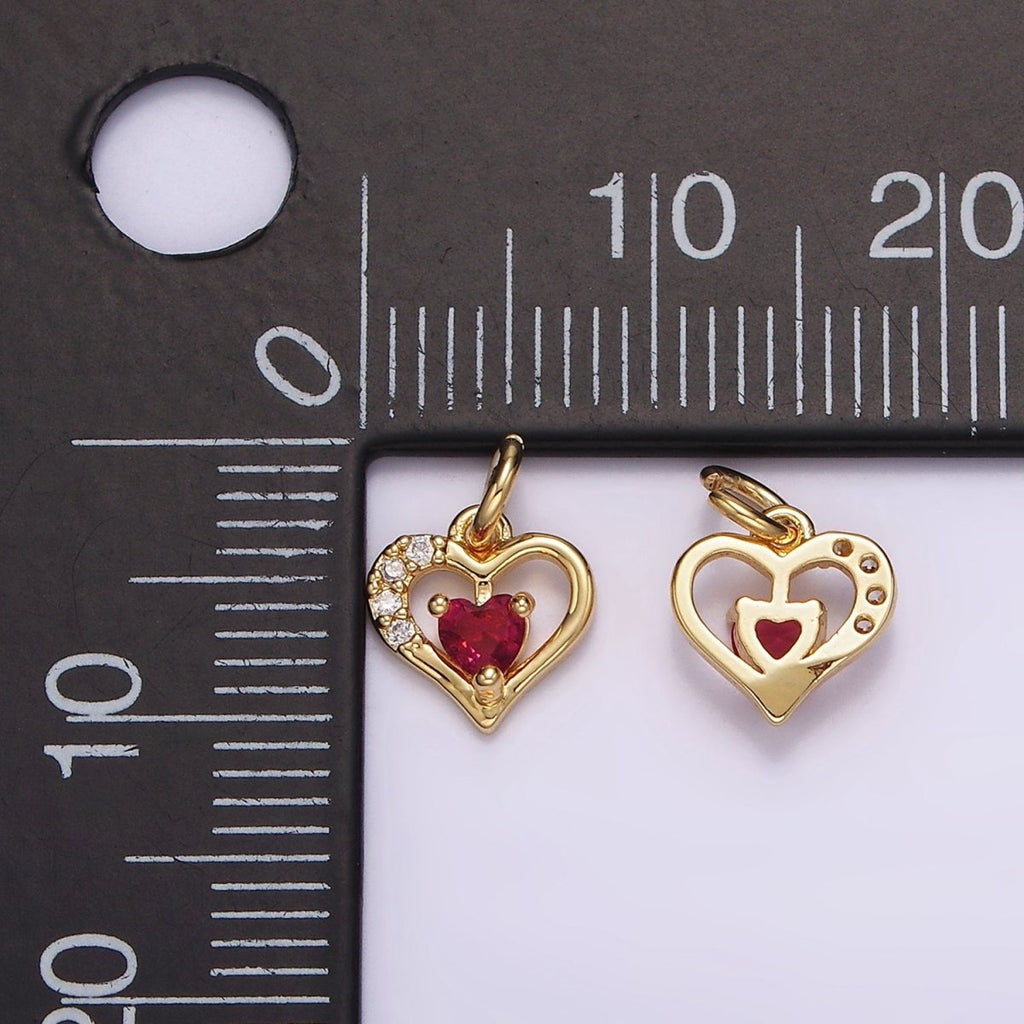 14K Gold plated Fuchsia CZ Micro Paved Open Double Heart Charm | AG600 - DLUXCA