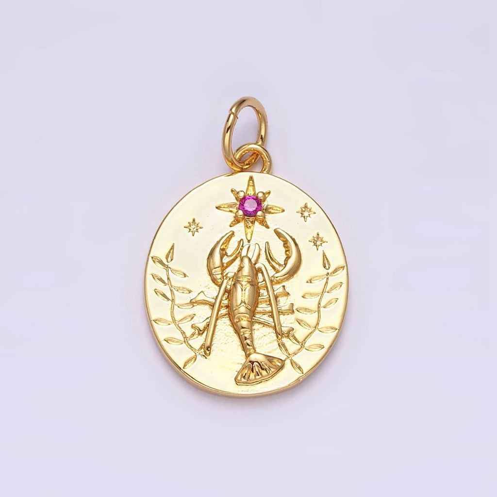 14K Gold plated Fuchsia CZ North Star Lobster Kelp Ocean Oval Charm | AC1155 - DLUXCA