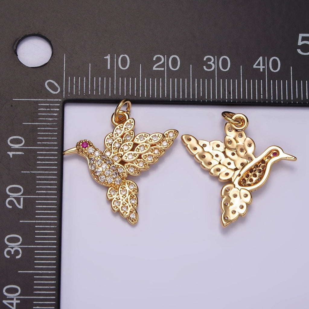 14K Gold plated Fuchsia-Eyed Bird Animal Micro Paved CZ Charm | AG458 - DLUXCA