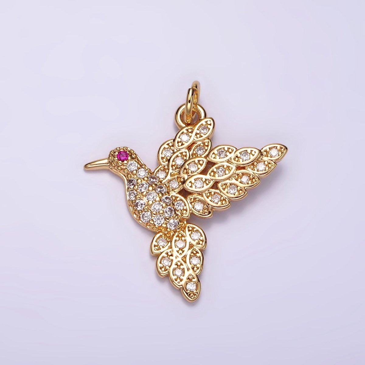 14K Gold plated Fuchsia-Eyed Bird Animal Micro Paved CZ Charm | AG458 - DLUXCA