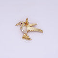 14K Gold plated Fuchsia-Eyed Clear, Green Teardrop Micro Paved CZ Bird Charm | AG357 AG358 - DLUXCA