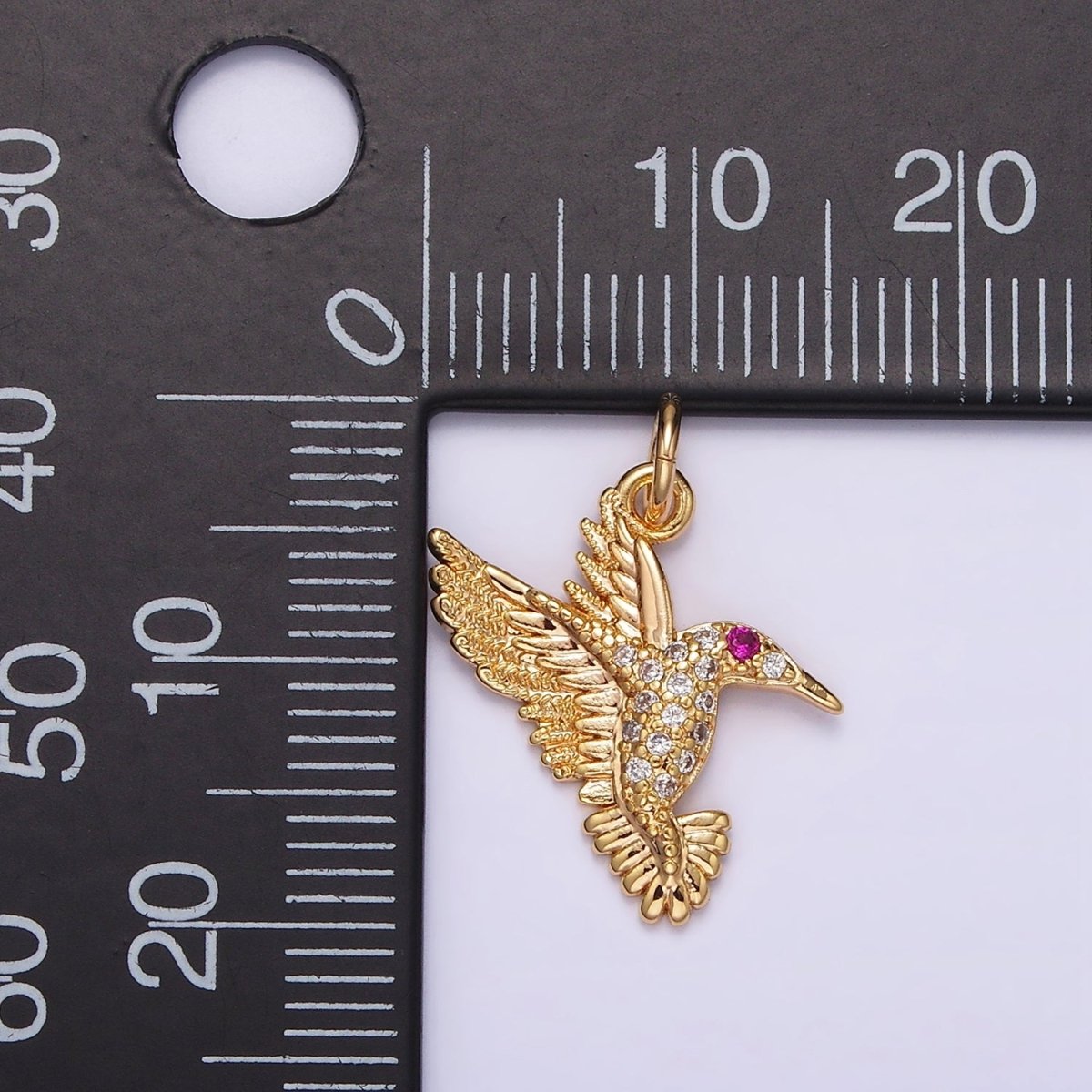14K Gold plated Fuchsia-Eyed CZ Clear Micro Paved Charm | AG359 - DLUXCA