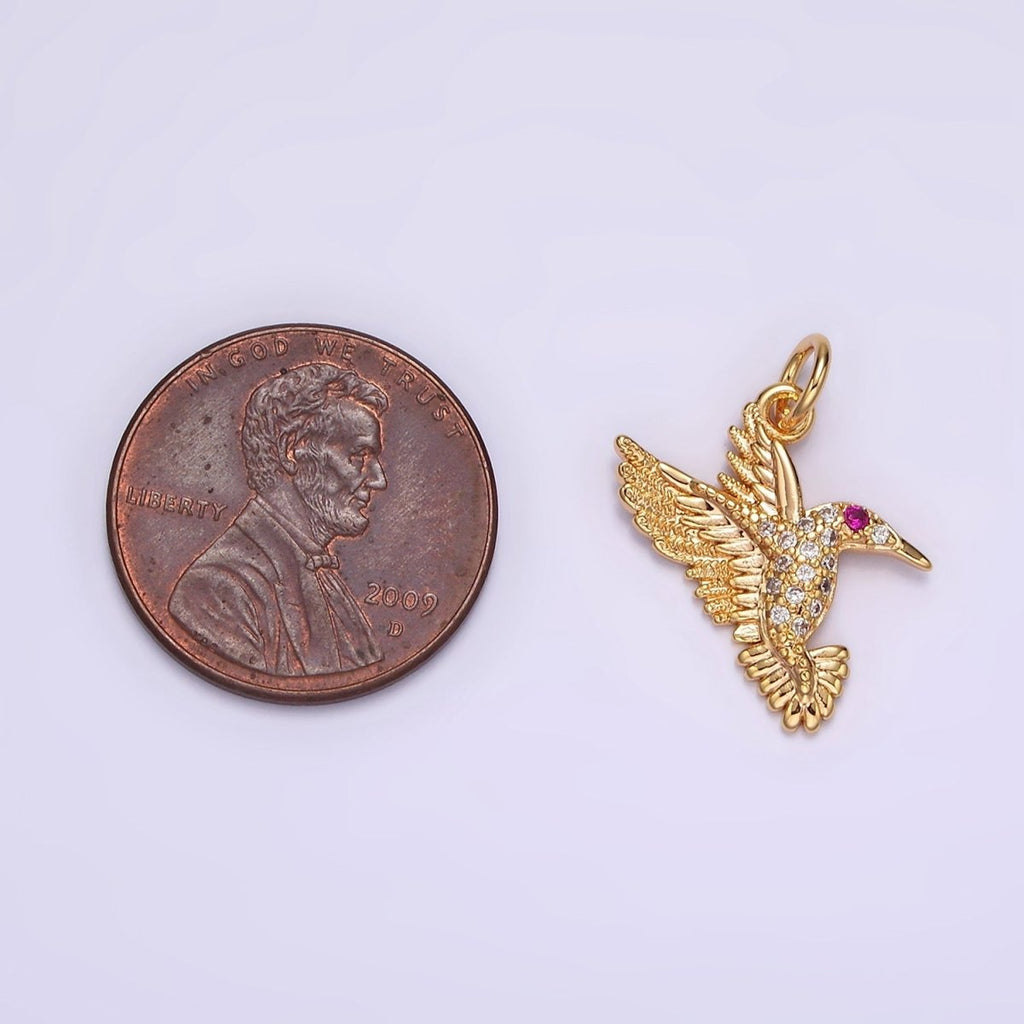 14K Gold plated Fuchsia-Eyed CZ Clear Micro Paved Charm | AG359 - DLUXCA