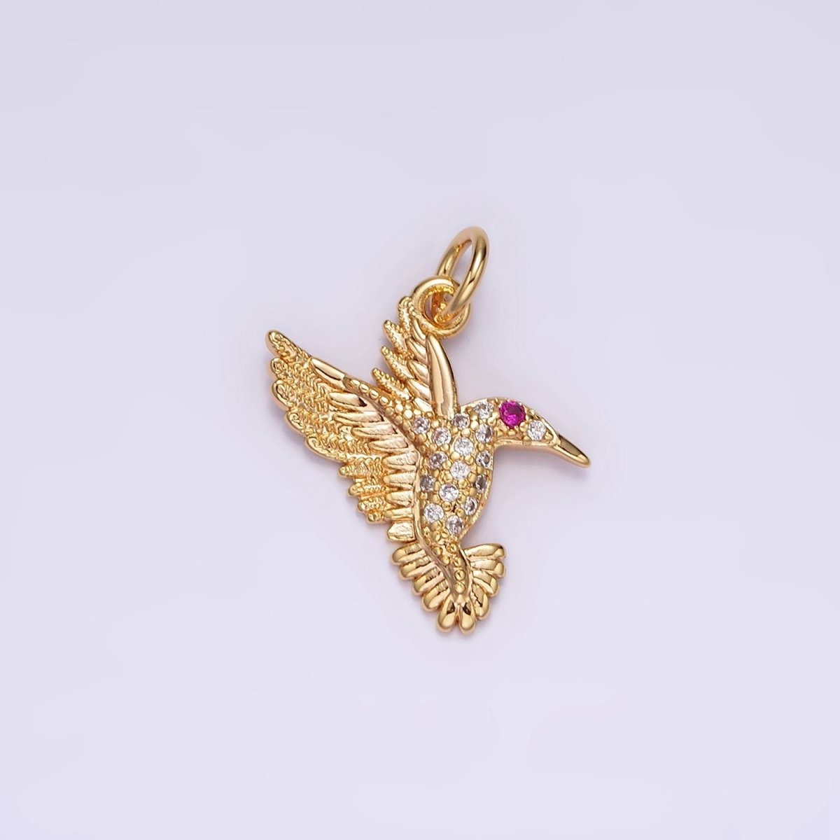 14K Gold plated Fuchsia-Eyed CZ Clear Micro Paved Charm | AG359 - DLUXCA
