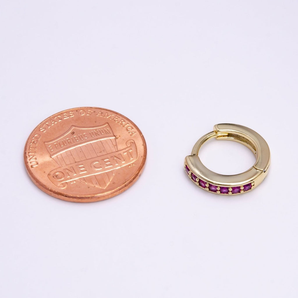 14K Gold plated Fuchsia Micro Paved CZ 12mm Cartilage Huggie Earrings | AE580 - DLUXCA