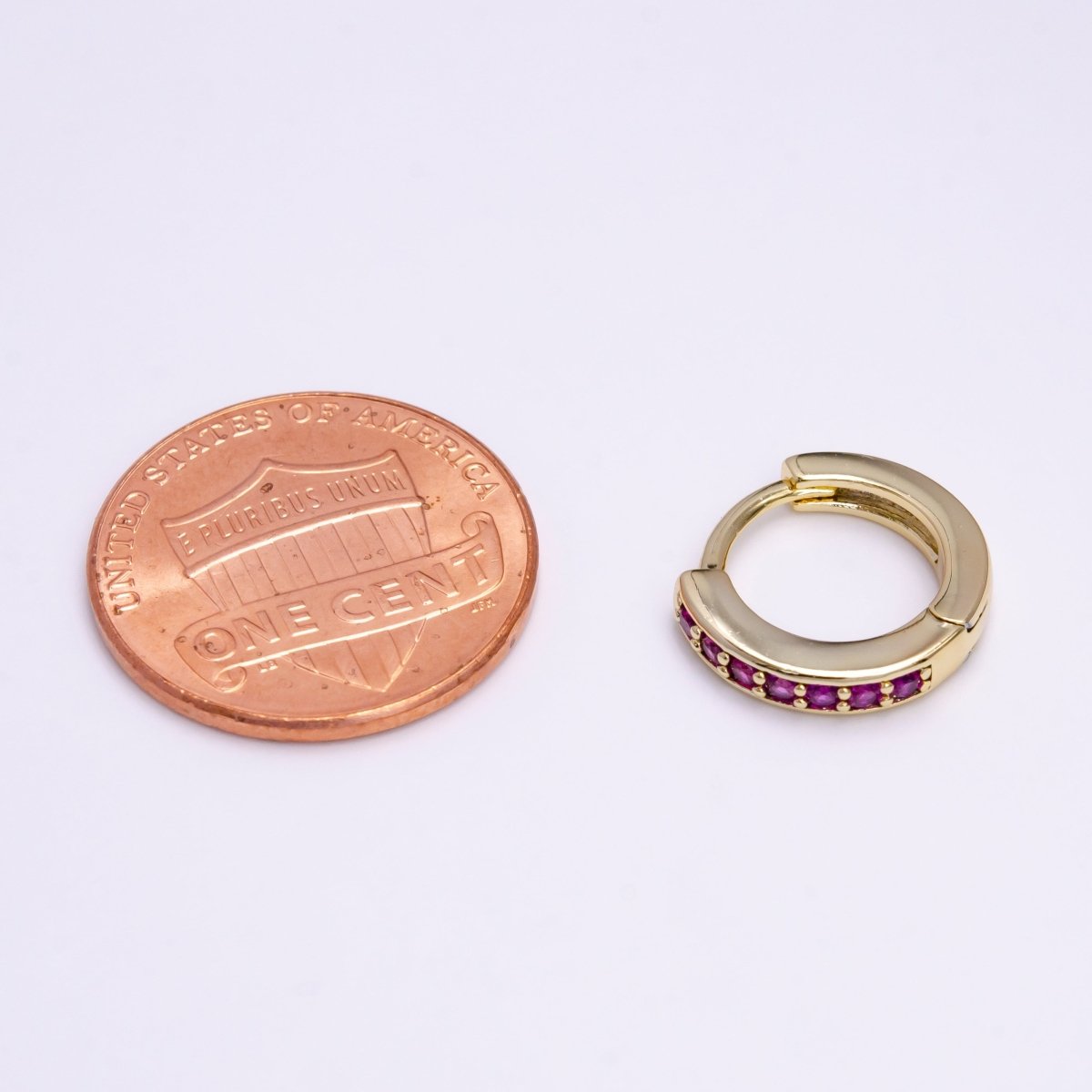 14K Gold plated Fuchsia Micro Paved CZ 12mm Cartilage Huggie Earrings | AE580 - DLUXCA