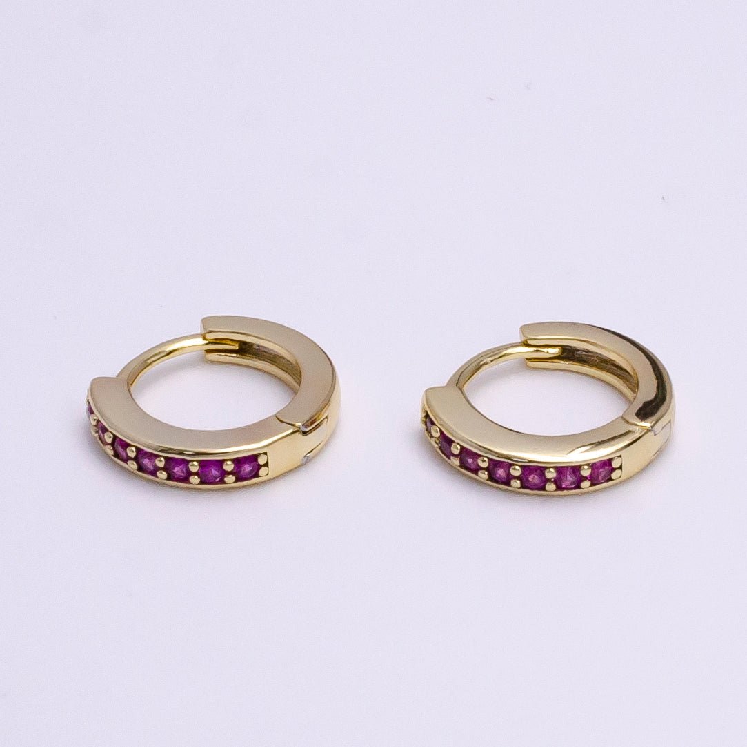 14K Gold plated Fuchsia Micro Paved CZ 12mm Cartilage Huggie Earrings | AE580 - DLUXCA