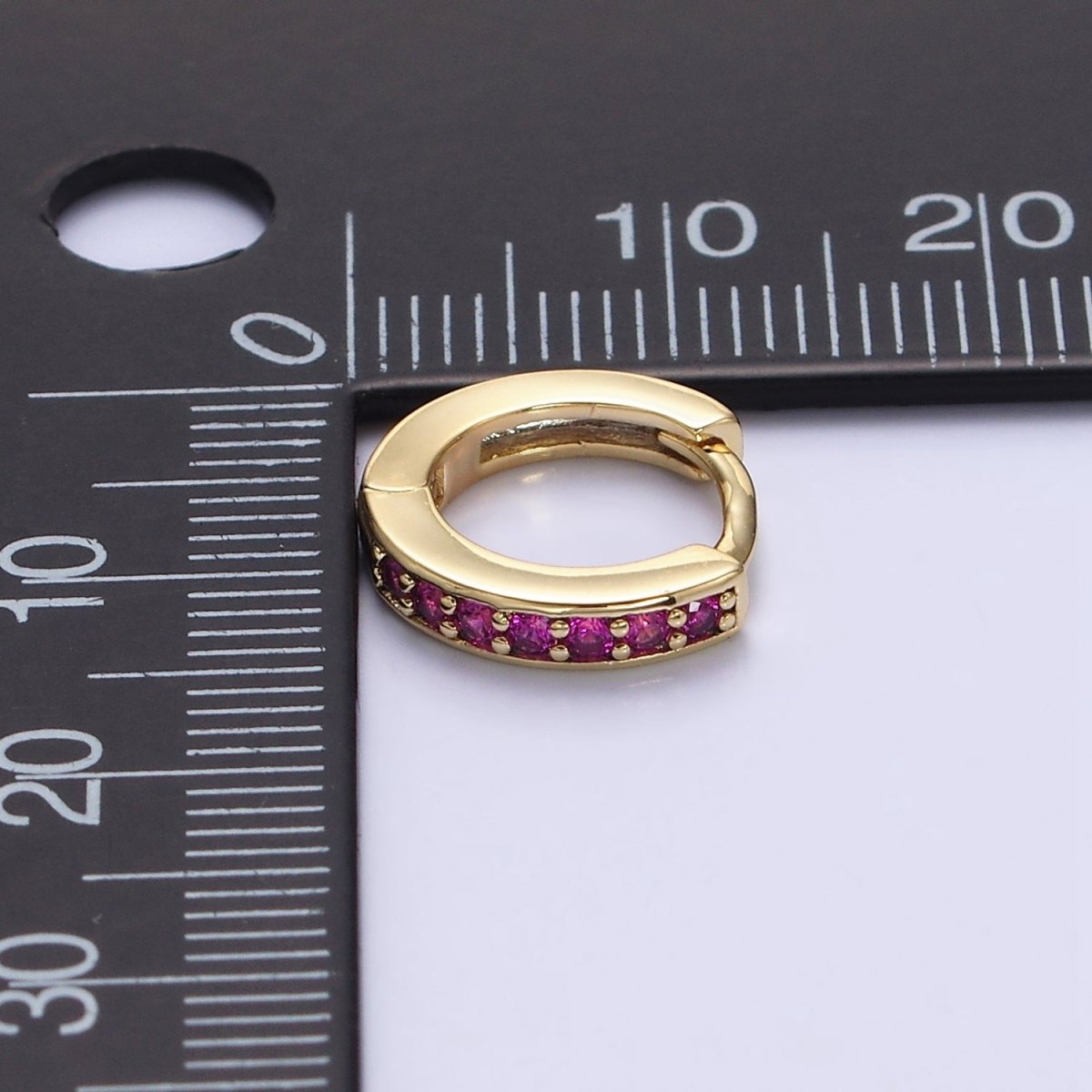 14K Gold plated Fuchsia Micro Paved CZ 12mm Cartilage Huggie Earrings | AE580 - DLUXCA