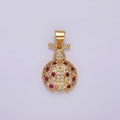 14K Gold plated Fuchsia Micro Paved CZ Ladybug Insect Animal Pendant in Gold & Silver | N1975 N1976 - DLUXCA