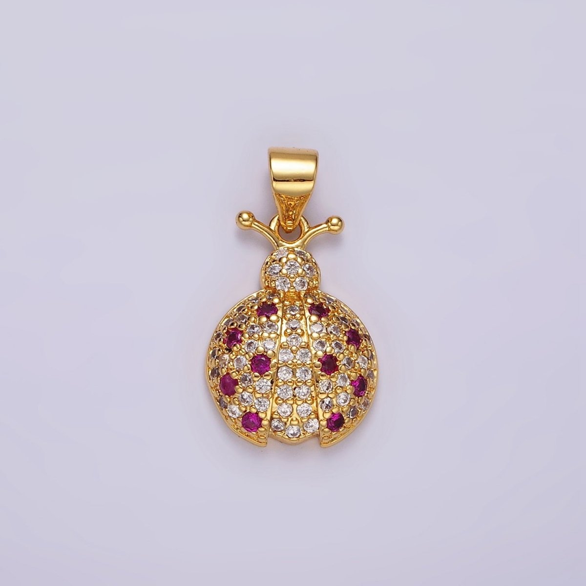 14K Gold plated Fuchsia Micro Paved CZ Ladybug Insect Animal Pendant in Gold & Silver | N1975 N1976 - DLUXCA
